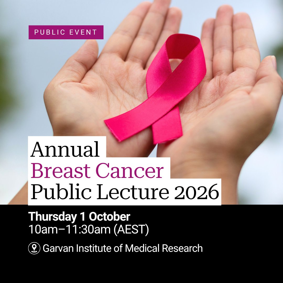 GarvanInstitute's tweet photo. Discover the latest advances in breast cancer research. 

Hear from our researchers and clinicians on new treatments, overcoming drug resistance, preventing metastasis, and promising clinical trials.

🔗Register here: https://t.co/SwcaP9sAWg

 #BreastCancerResearch https://t.co/0aIEGE9z4P