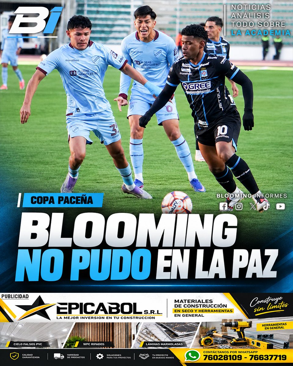 BloomingInforme's tweet photo. 🔵⚪ BLOOMING NO PUDO EN LA PAZ

La Academia cayó 3-0 ante Bolívar en el Hernando Siles, en un partido donde los locales encontraron la precisión en el segundo tiempo.

A levantar cabeza y a meterle, que todavía queda pelea. 💙🤍

@BloomingInforme https://t.co/COkKgq3eG0