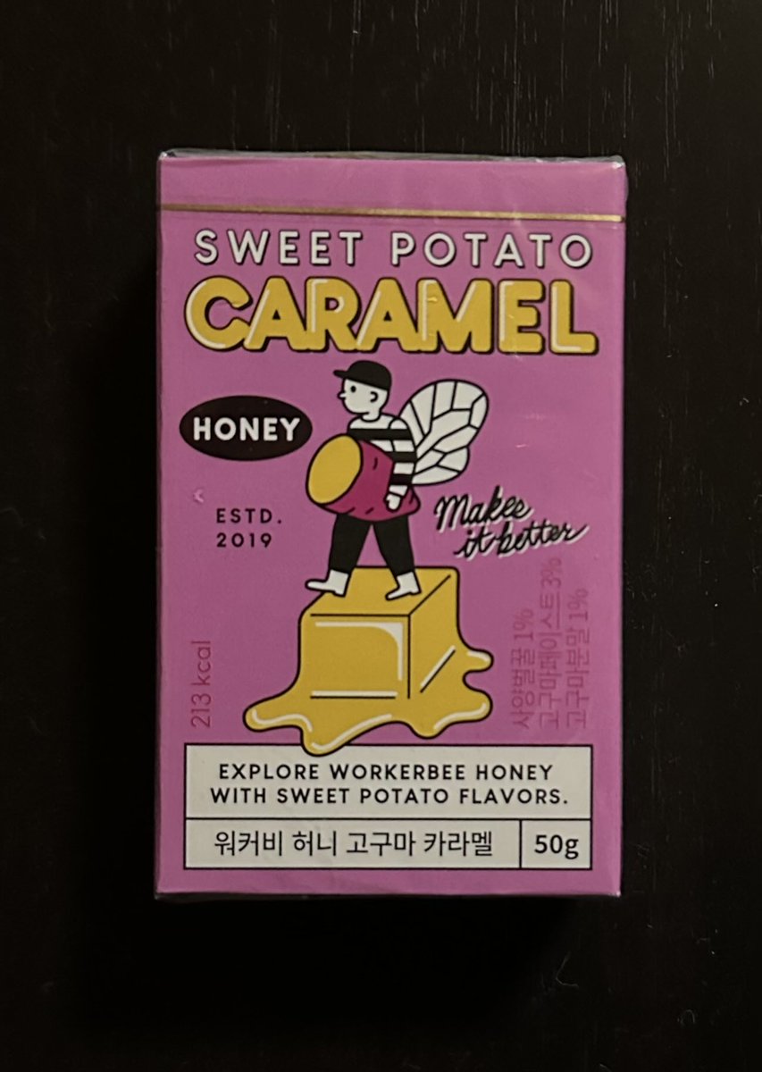 ___MIIHOZE___'s tweet photo. 韓国で買って食べてみたレポ⑤ 
WORKERBEE HONEY CARAMEL
SNSやテレビで美味しいと言っていたので購入。「日本人人気」と書かれていた。アールグレイの味（左）がするなあくらい。新しい焼き芋味（右）は芋の味は感じずらい。いいお値段だから張り切って買わなくてもよい。１つ₩3,200 https://t.co/5pXYoU5lRD