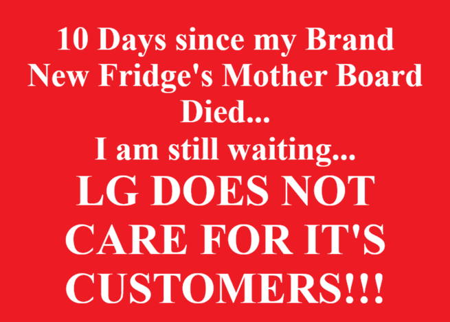 SanjaySen's tweet photo. @LGIndia @LGIndia - WILL I HAVE TO WAIT FOR AN ETERNITY!!!
It has been 10 days since your brand new fridge died and all I am hearing from you guys is excuses &amp; delays...
PLEASE REPLACE MY FRIDE ASAP OR REFUND ME MY MONEY!!!! https://t.co/nHDgiIP7HY