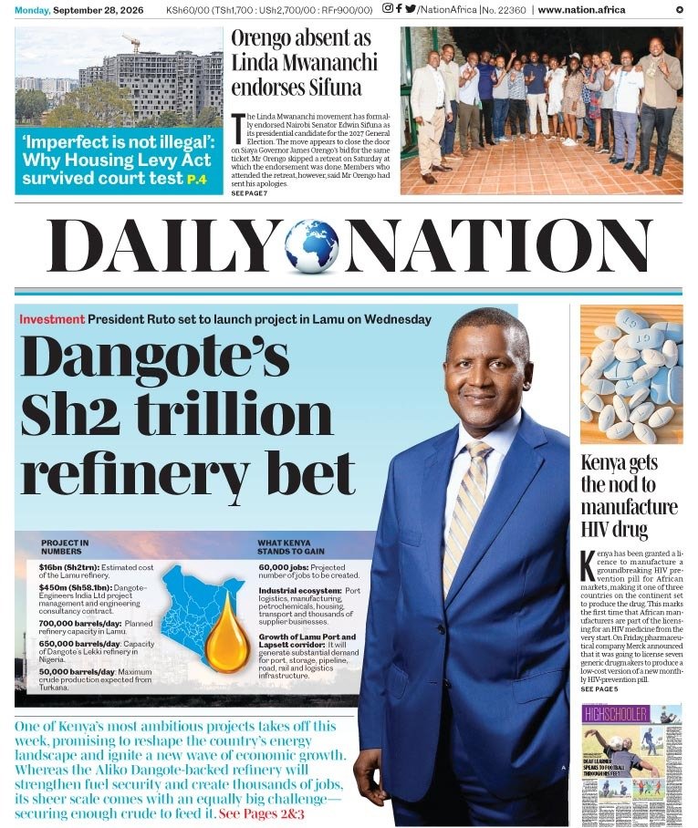 lawrencekitema's tweet photo. Africa’s billionaire Aliko Dangote is set to break ground on this week for a massive oil refinery in Lamu, marking the start of a project estimated at about Sh2 trillion–Sh2.2 trillion. The facility will be located within the LAPSSET corridor near Lamu Port and is expected to take roughly three years to complete. 

The refinery is designed to process 700,000 barrels of crude oil per day, making it one of the largest refining projects in Africa and the largest planned refinery in East Africa. Once operational, it is expected to supply refined petroleum products to Kenya and neighbouring regional markets, reducing reliance on imported refined fuel. 

Beyond refining, the project is expected to anchor a wider industrial ecosystem around Lamu. Government projections indicate that the broader development could create more than 60,000 jobs, while attracting additional investments in manufacturing, logistics, energy and related industries. 

The energy component is also significant. Dangote says the Lamu facility could generate up to 1,000 MW of electricity, with as much as 500 MW potentially supplied to the Kenyan government. 

With its strategic location along the LAPSSET Corridor, proximity to Lamu Port and access to regional markets, the refinery is planned as more than an oil-processing facility—it is envisioned as an anchor for a broader energy and industrial hub serving Kenya and East Africa.