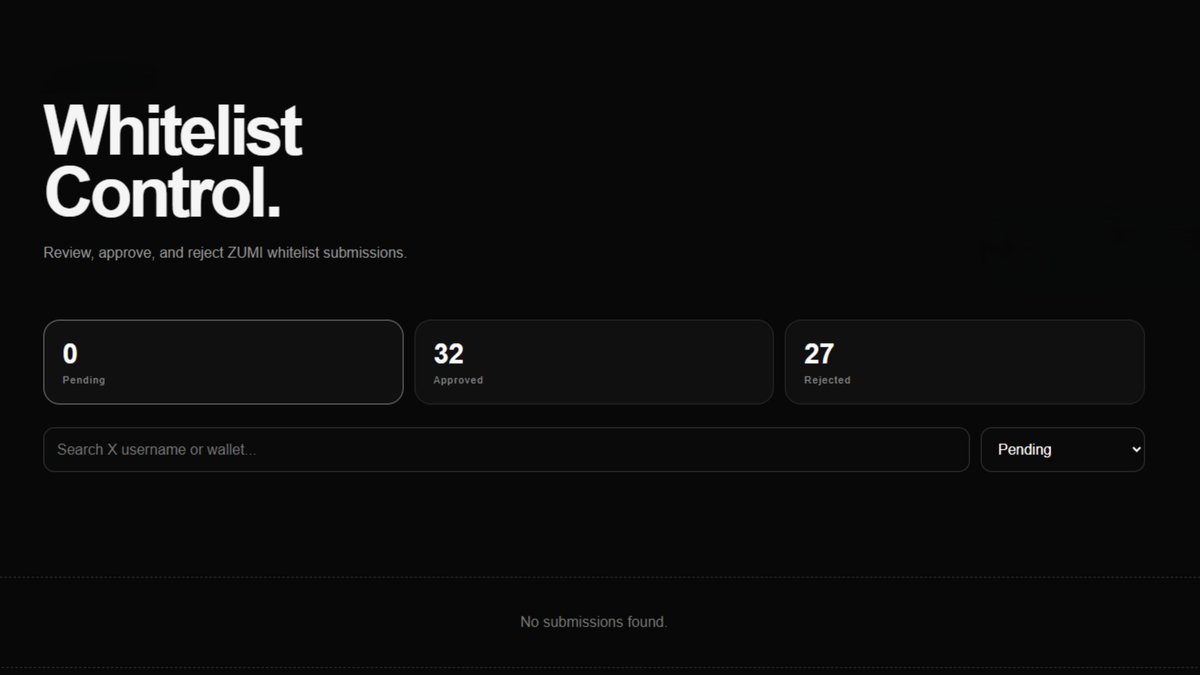 Zuminfts's tweet photo. Good Morning ZUMI fam! ❤️
Whitelist update:

• 59 applications received
• 32 approved — genuine &amp; active users
• 27 rejected — X profile/reposts/required activity not visible
Thank you to everyone who applied! https://t.co/5dKj7YCMEU