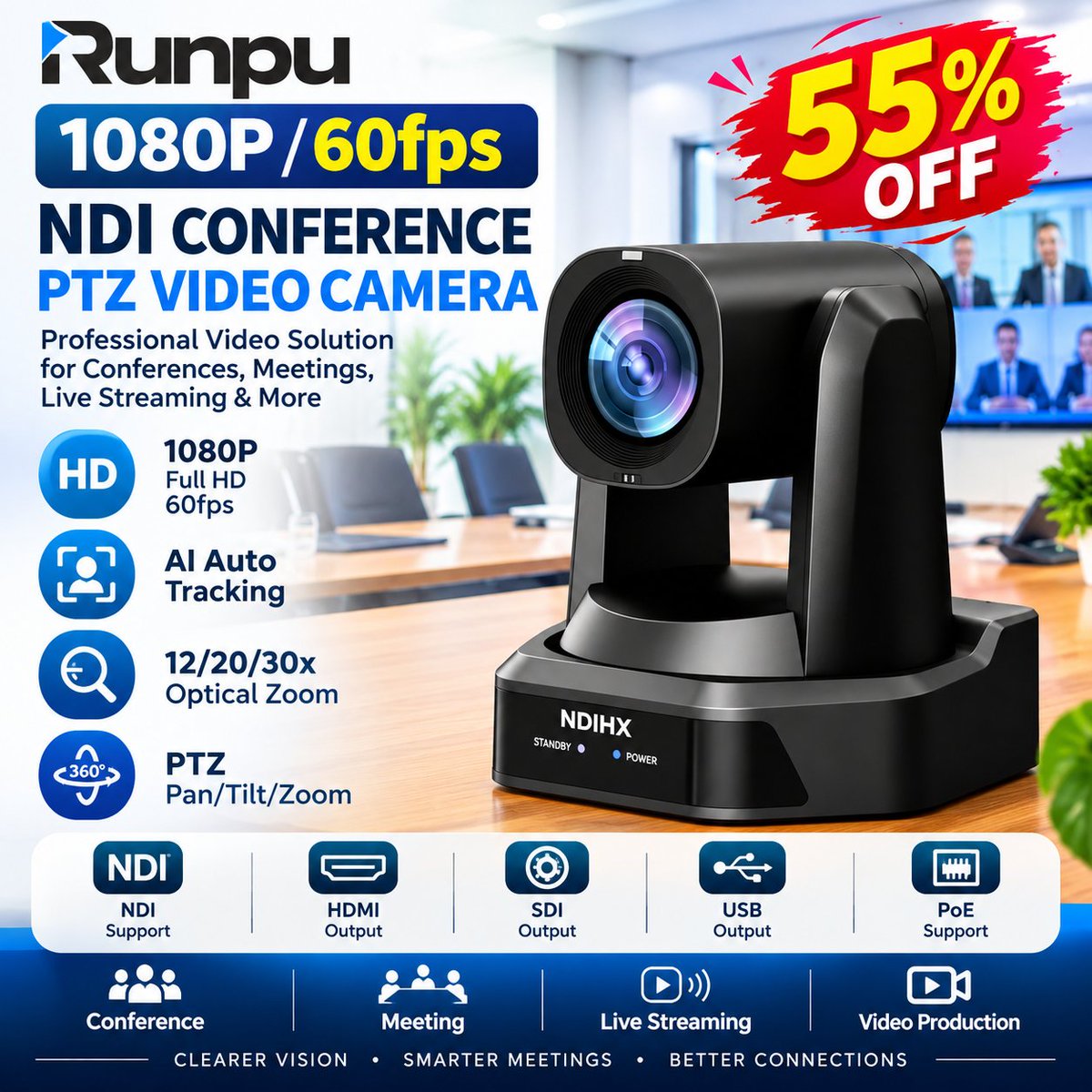 SultanaSheli's tweet photo. Runpu 1080P/60fps NDI Conference PTZ Video Camera 12/20/30x Zoom AI Auto Tracking PTZ SDI Camera HDMI USB Outputs Support PoE
👍👍Buy now: https://t.co/VXBbiJ0LlI
🔥🔥 Discount: 55%🔥🔥

#Runpu #PTZCamera #NDICamera #ConferenceCamera #AITracking #VideoCamera #Livestreaming https://t.co/tkfHXDezQY