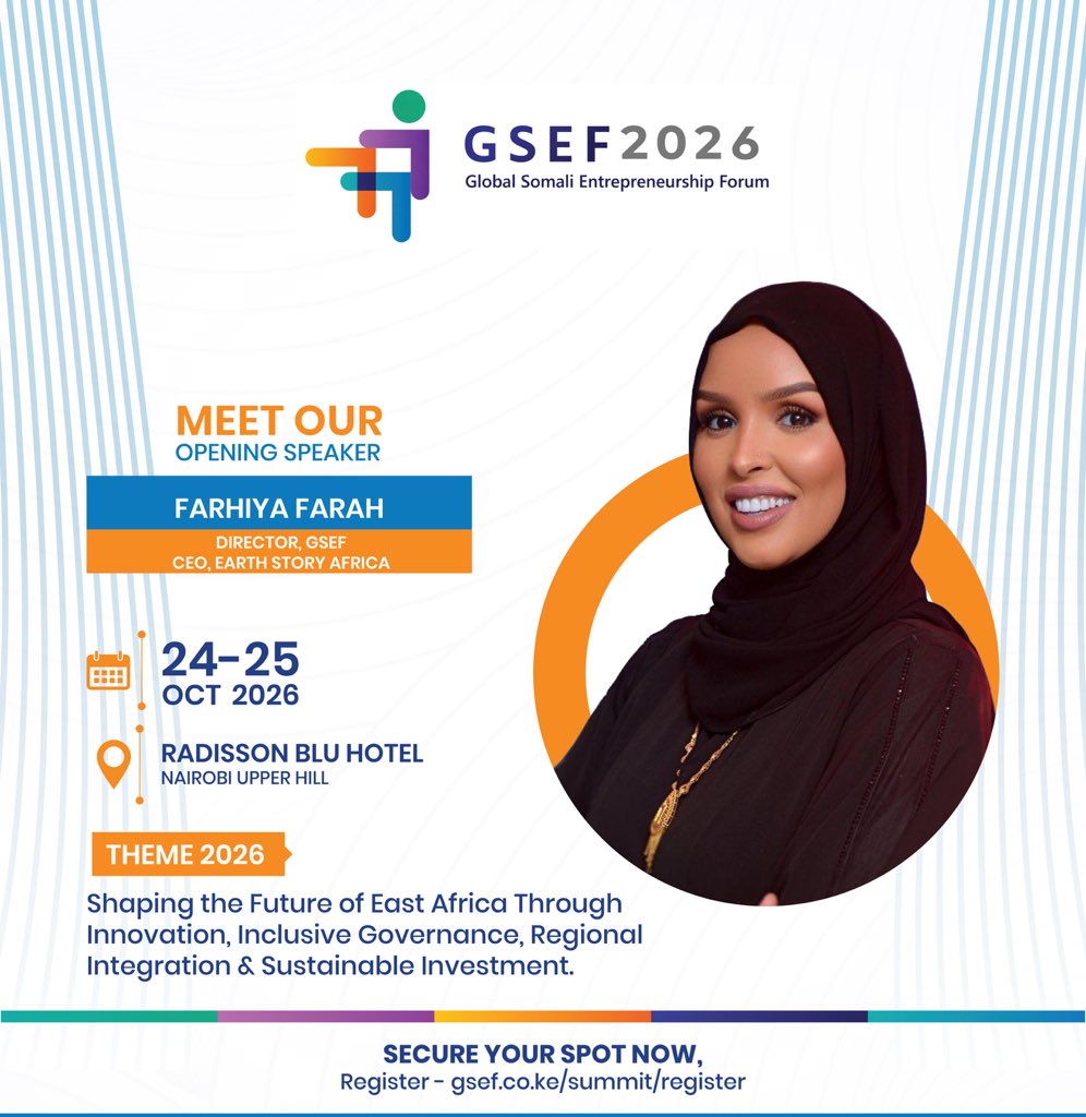 GSEFForum's tweet photo. Building partnerships. Connecting opportunities. 

Strengthening GSEF’s regional and global reach.

Meet Farhiya Farah, Director at the Global Somali Entrepreneurship Forum (GSEF), supporting International Relations and Partnerships.

Farhiya is an international development and climate finance expert with over 15 years of experience across the Horn of Africa and the Middle East. Her work spans climate and green finance, sustainable development, governance, institutional strengthening and private-sector engagement.

At GSEF, she leads international relations and partnerships, connecting the Forum with governments, development partners and private-sector networks across East Africa and beyond.

Farhiya is also the Co-Founder of Earth Story Africa, a female-led climate and sustainability consulting firm working at the intersection of policy, finance and sustainable investment. 

Over the course of her career, she has advised and worked with a range of international organisations and development institutions on programmes spanning climate resilience, governance, sustainable development and institutional capacity.

Her current work focuses on climate and green finance, climate resilience and responsible carbon markets, including strengthening institutional readiness and mobilising finance for sustainable development. She has also facilitated multi-stakeholder processes bringing together government, the private sector, civil society and development partners to advance practical partnerships and investment opportunities.

Farhiya is committed to connecting policy, finance and entrepreneurship to advance sustainable development and impact. Register to attend GSEF 2026. Early Bird registration is now open  

 Secure your spot: https://t.co/wWw55XuXjG 

#GSEF2026 #Somalia #Governance #RegionalIntegration #eastafrica #AITechnology #eabc