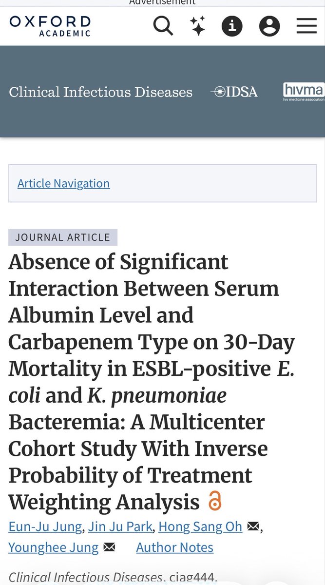 infeccHRUmalaga's tweet photo. La guía @IDSAInfo📖 PRIORIZA #meropenem e #Imipenem sobre #Ertapenem si #Hipoalbuminemia 🍖⬇️en #BLEE🛡️peor datos escasos📚📉 @CIDJournal 573 pac. Ertapenem🆚Imi/Merop MISMA mortalidad independien de la albumina
👀retrospectivo, 50,4%sepsis grave/shock
🆓🔗https://t.co/XLMG1gF4to https://t.co/9sqm9e0NXR