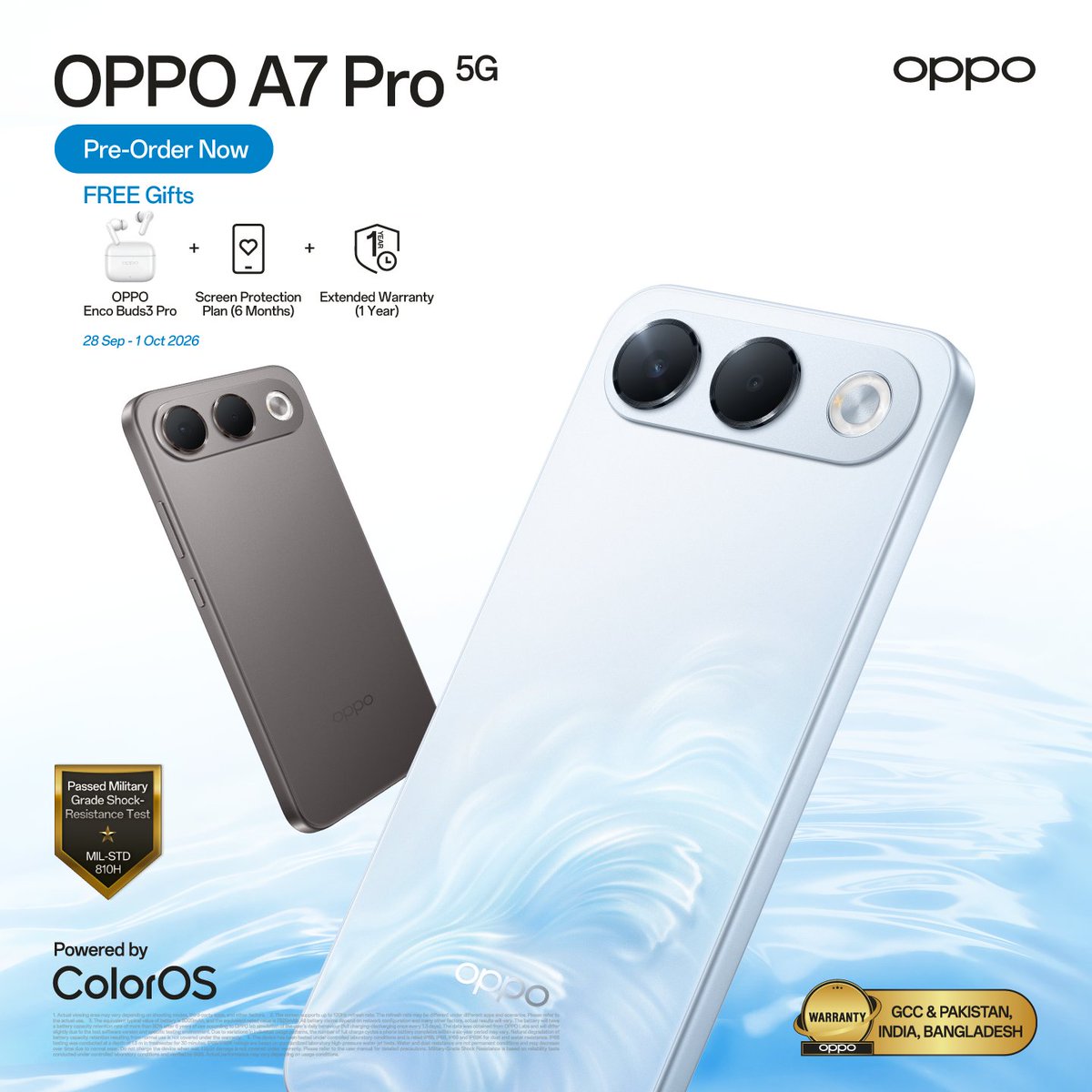 OPPOArabia's tweet photo. Built for more. Ready for every day. Pre-order the OPPO A7 Pro, your Reliable Companion. https://t.co/mzECfk4tAW