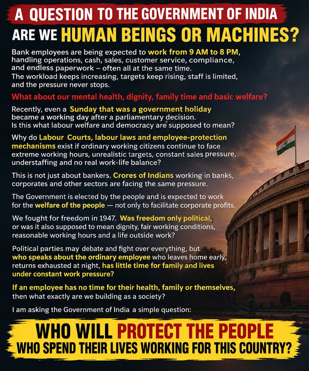 Dixitsharma03's tweet photo. #BankersRights #BankEmployees #LabourRights #EmployeeRights #WorkLifeBalance #EmployeeWelfare #LabourLaw #ILO #InternationalLabourOrganization #DecentWork #WorkersRights #FairWorkingConditions #WorkplaceRights #HumanRights #India https://t.co/bpdFdGnDCX