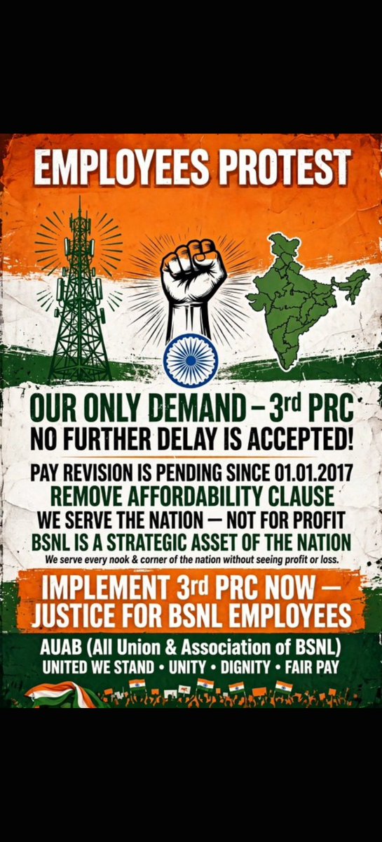 Ramesha_bsnl's tweet photo. A public sector asset serving national interest deserves sympathetic consideration. We humbly request @PMOIndia to grant #Remove_Affordability_Clause for BSNL’s 3rd Pay Revision. 🕊️ @gssnea @AUAB5564 @aiteea_India @narendramodi @JM_Scindia @PemmasaniOnX @sneachq @SNEA_BLY https://t.co/ydUP1gol2S