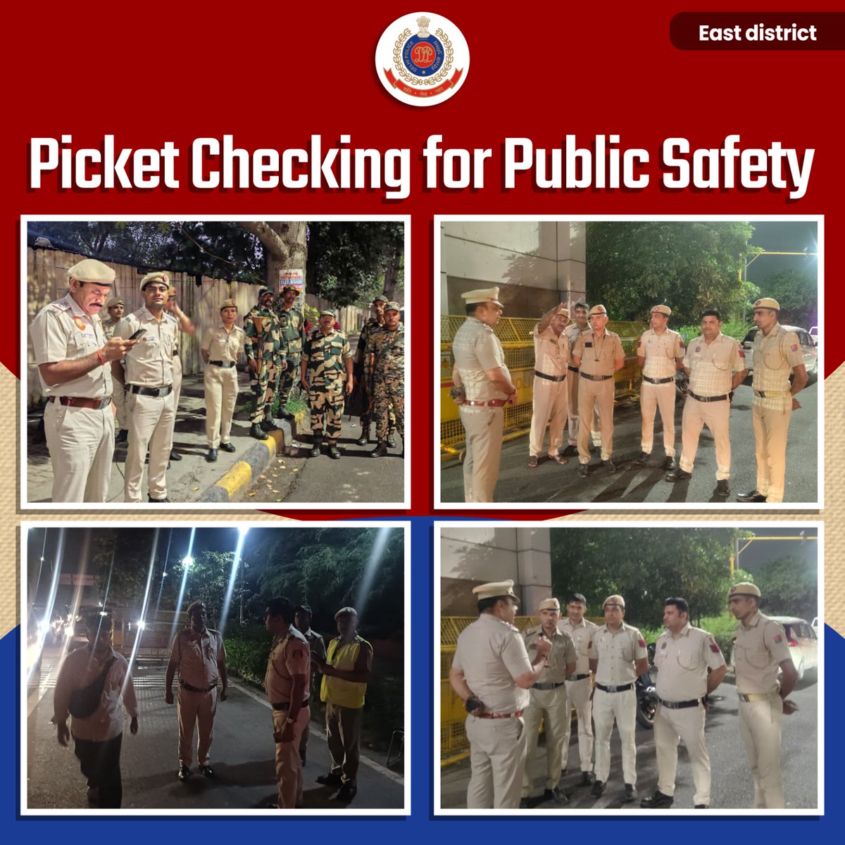 DCPEastDelhi's tweet photo. East District Police conducted picket checking at various locations across the district, maintaining a close watch on movement and activities in the area.

Police personnel remained alert at checking points and kept a lookout for any suspicious person, activity or object, with prompt police response whenever required.

Vigilance on Ground. Safety in Focus.
Police Assistance: 112

#DPUpdates #EastDistrict #DelhiPolice
#DPCares #HelloDelhiPolice #HelloPoliceStation

@CPDelhi 
@DelhiPolice 
@JointCP_ER 
@SrivastvaDevesh
@LokNiwasDelhi