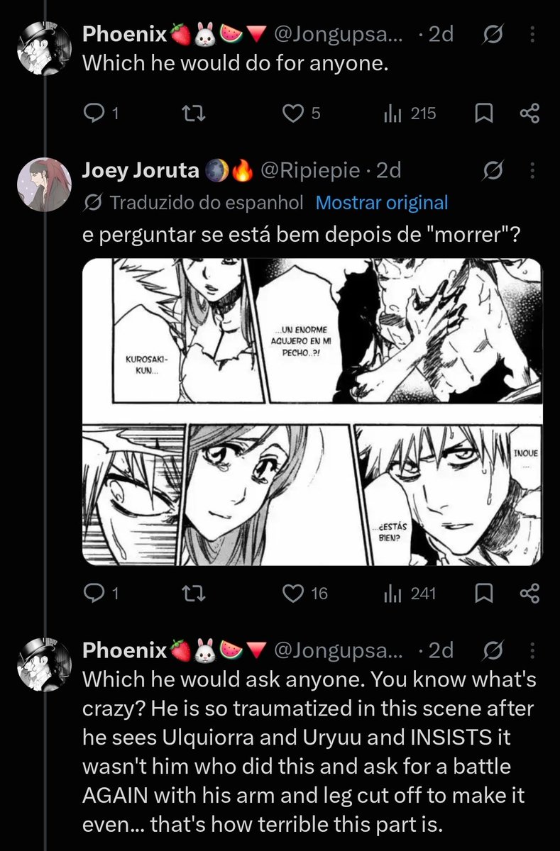 IndiesDivulgate's tweet photo. @Jongupsadmirer If ichigo would do this for everyone, and DID this to orihime, wasnt him saving her, protecting her?

Does kubo need to do a blatant and explicit conversation of Ichigo saying "orihime, i came to save you"? Or maybe it's just better to put this IN ALL THE EVENTS? + https://t.co/UfShpb5R5d