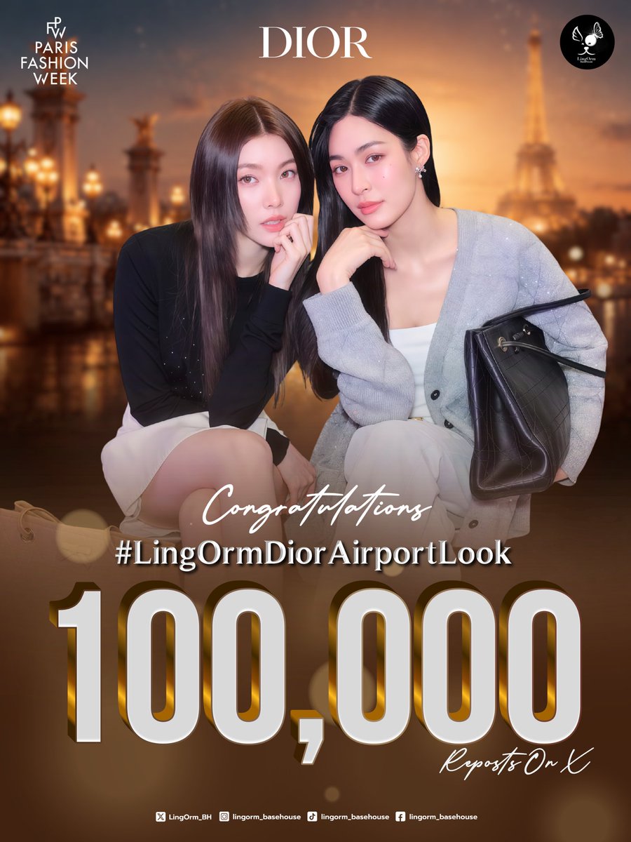 LingOrm_BH's tweet photo. 𝐂𝐨𝐧𝐠𝐫𝐚𝐭𝐮𝐥𝐚𝐭𝐢𝐨𝐧𝐬 𝐨𝐧 𝟏𝟎𝟎𝐊 𝐑𝐞𝐩𝐨𝐬𝐭𝐬 𝐨𝐧 𝐗 🎉🎉🎉

LINGORM FLY TO DIOR PFW
#LingOrmDiorAirportLook

กรี๊ดดดดดดด ปังตั้งแต่ Airport Look เลยค่าาาา ยอดรีโพสต์พุ่งทะลุ 100,000 เรียบร้อยแล้วววว ทุกการซัปพอร์ตจากแอคใหญ่หรือแอคเล็ก ๆ ของพวกเราล้วนมีความหมายและสำคัญมาก ๆ เราจะร่วมเคียงข้างและส่งกำลังใจให้พี่หลิงน้องออมตลอดการเดินทางเลยนะคะ 💜✈️🇫🇷 ✨

#LinglingKwong #OrmKornnaphat
#LingOrm #Dior #DiorSummer27 #PFW