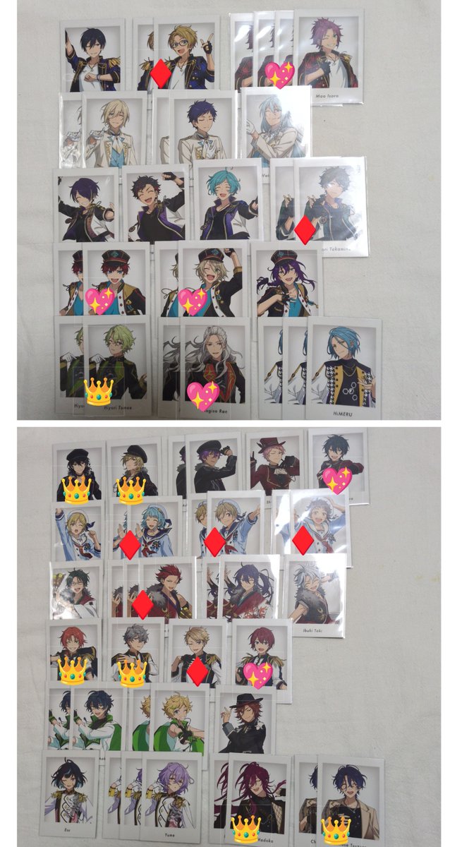 ru_madyo's tweet photo. あんスタ ぱしゃっつ 特典 譲渡 交換

【譲】画像の物

【求】
1枚100円+送料
同種ひなた ゆうた
異種2枚目晃牙 ひなた ゆうた(⭕️は優先低)

交換譲渡共に👑は♦同数含むお取引のみ
💖は交換の場合♦含むお取引優先
(異種と交換は条件なし)

望見 チトセは交換譲渡ともに厳し目

※初回プロカ必読 https://t.co/xsigUqWtDk