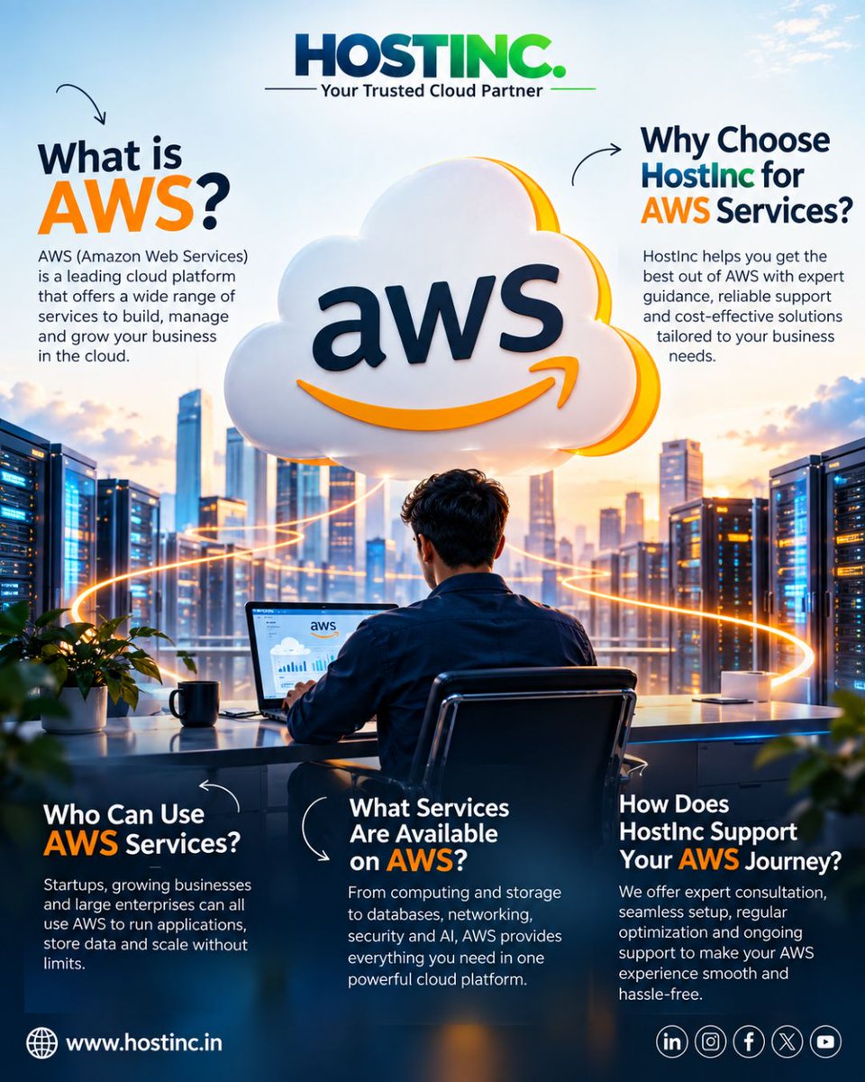 im_Hostinc's tweet photo. Ready to scale with #AWS?
Build, manage & grow your cloud infrastructure with HostInc #AWSServices - from migration and setup to optimization and ongoing support.
๐ https://t.co/F2ooi9KIQF
#HostInc #AWSCloud #CloudComputing #CloudServices #CloudInfrastructure https://t.co/SxPqY6iFzz