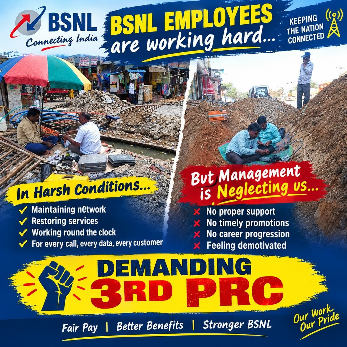 CPMeena91417602's tweet photo. From deep ocean beds to high mountain passes, BSNL's fiber network keeps Indian telecom running smoothly. Providing core infra for all operators makes #BSNL the real foundation of #DigitalIndia

@PemmasaniOnX @narendramodi @JM_Scindia
#Remove_Affordability_Clause #3rdPRC_BSNL https://t.co/EzpEe2l0U5