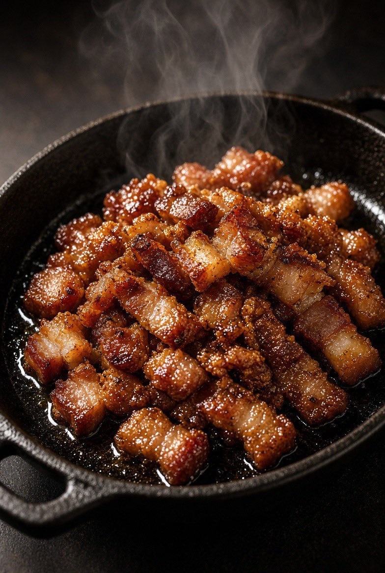 CarnivoreKit's tweet photo. Sisig. Chopped pork on a screaming plate.

Philippines. No rice mountain.
Belly. Onion. Chili. Egg if you want.

MEAT
400 g cooked pork belly, chopped
Onion. Chili.
Pork fat.
1 egg optional.

METHOD
Fat smoking in a small pan.
Pork in. Don’t stir at once.
Onion last. Egg on top if you use it.

COOK
Edges crisp. Centre juicy.
Serve in the pan.

Macros (250 g)
P ~28 g · F ~32 g · C ~2 g · ~410 kcal

Belly, or a mix with shoulder?