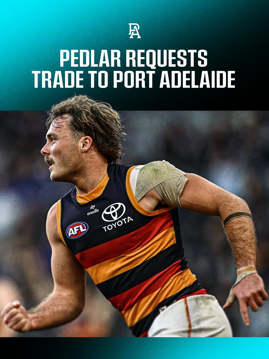 PAFC's tweet photo. Forward Luke Pedlar has informed Port Adelaide he wishes to join the club during the upcoming Continental Tyres AFL Trade Period 🤝

Details 📝 https://t.co/P2pPu4Mnv8 https://t.co/whbkfxSzv5