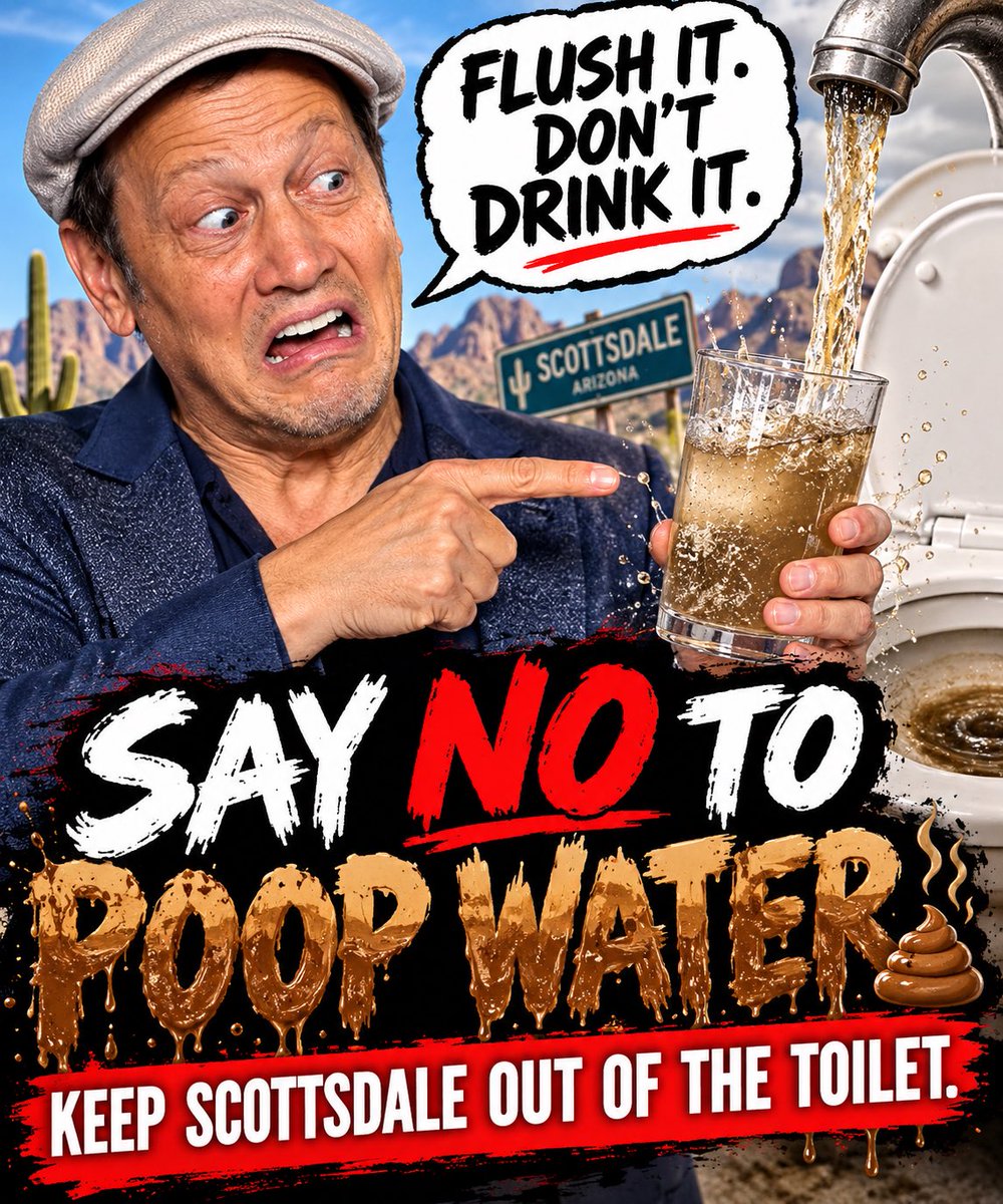 RobSchneider's tweet photo. SAY NO TO POOP WATER!

Dear Scottsdale Residents!

Think about it! 

These Liberals like Mayor Lisa Borowsky and other Leftist council members want to flood our area with more Left Wing Voters and more housing/high density apartment buildings, so in order to do this, they need to create more water and their ‘genius’ proposal is to force us to drink Toilet/Poop Water! 

We will protect our Heath and our peaceful close-knit conservative community.

Flush It, Don’t Drink it!

What happens in the toilet, should stay in the toilet.

Keep Scottsdale out of the Toilet. 

Your Potential Future Mayor,
Rob Schneider