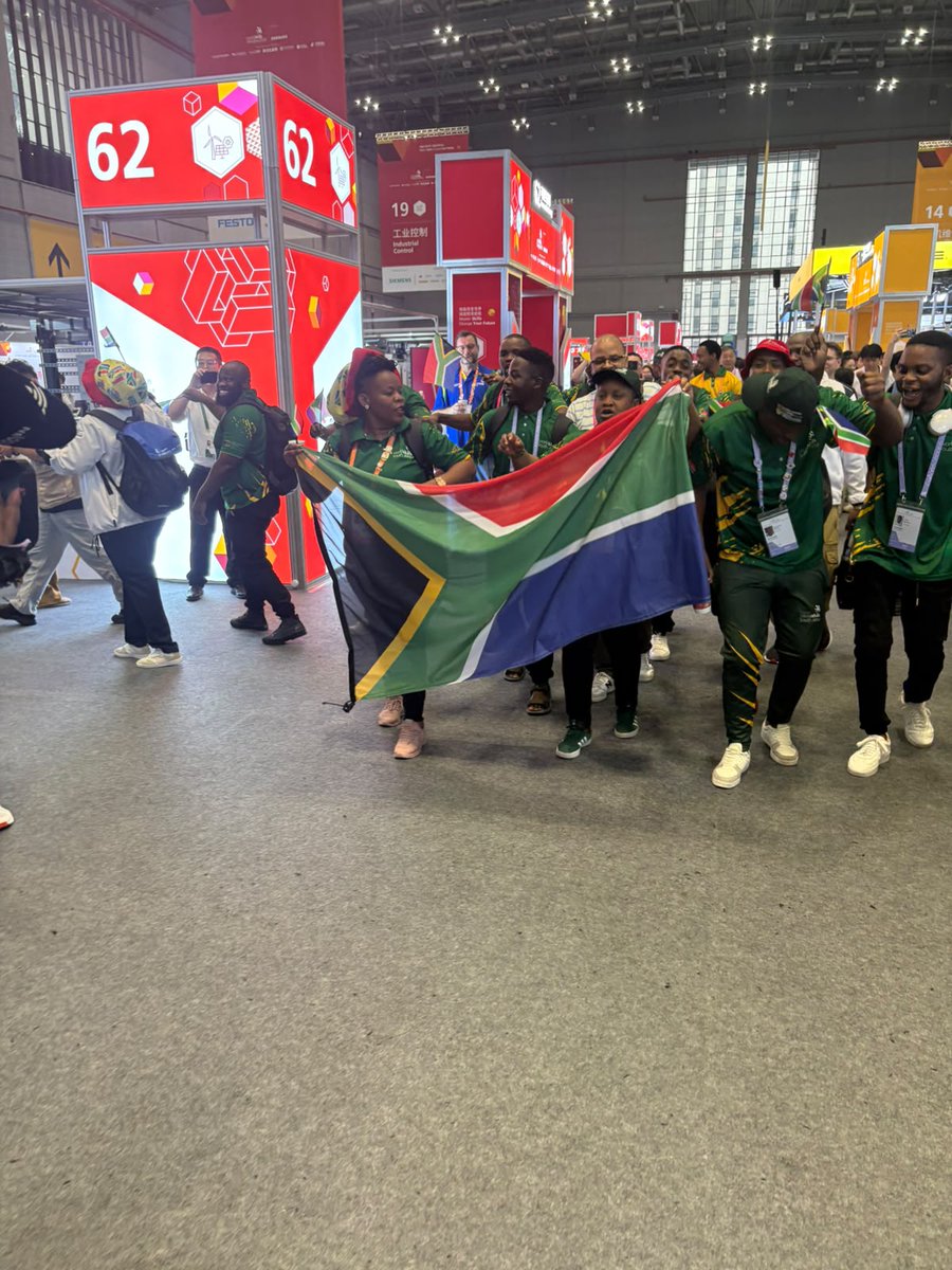 SABCNews's tweet photo. South Africa has made history at the WorldSkills Competition 2026 in Shanghai, People’s Republic of China, after securing a silver medal in Aircraft Maintenance. The country was represented by 29 students competing across 27 skills, joining approximately 1 400 competitors from more than 90 countries.                                                                                 Picture credit: Nonjabulo Mntungwa- Makamu and Nomhle Ngubane