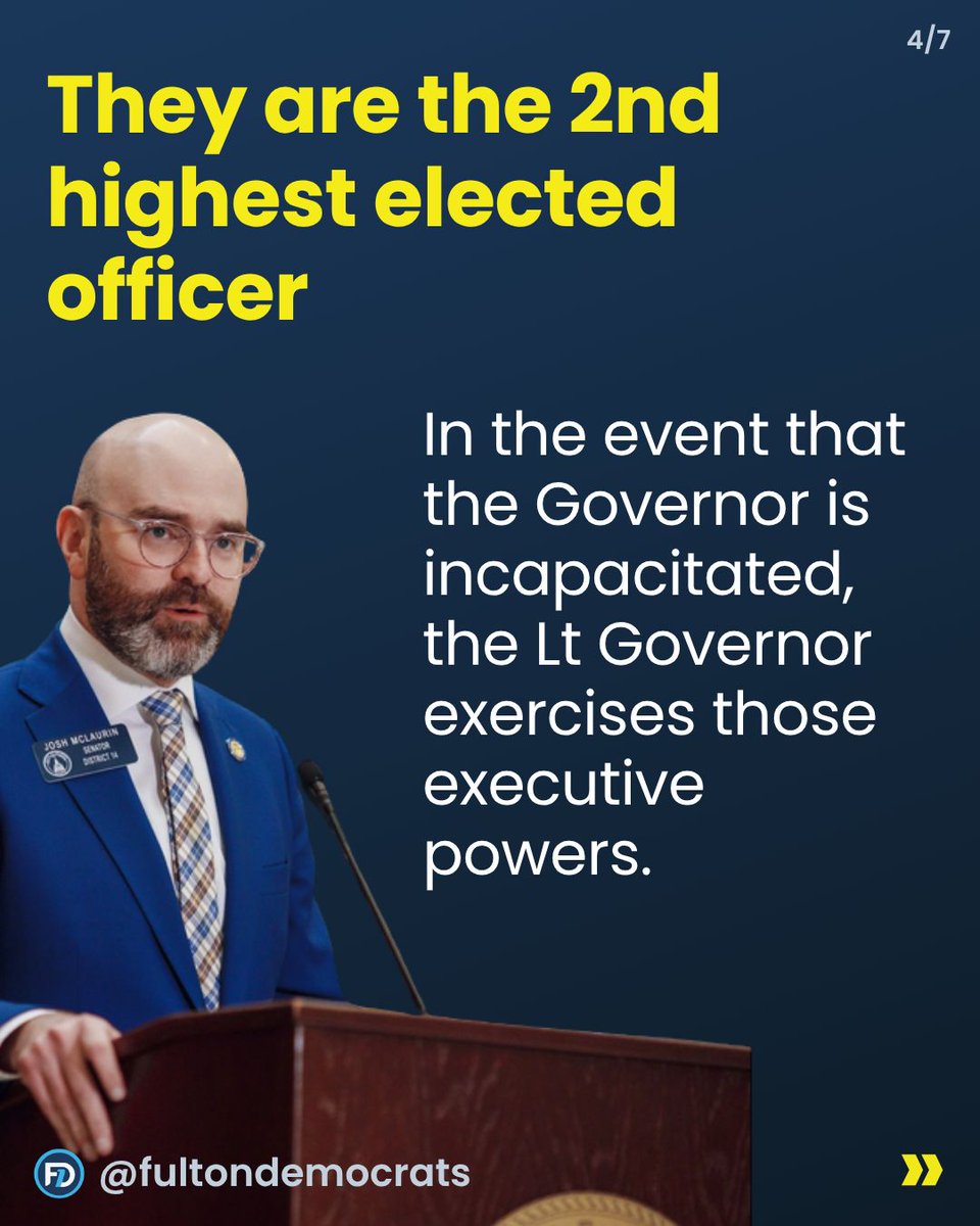 fultondems's tweet photo. Do you know what your Lt. Governor actually does?

You might be surprised by how much an impact this position can have!

Josh McLaurin @josh__mclaurin is running to be Georgia's next Lt. Governor.

In November, we can make that happen!

#whattheyactuallydo #votemclaurin #midterms https://t.co/Nbm8LsXqyh