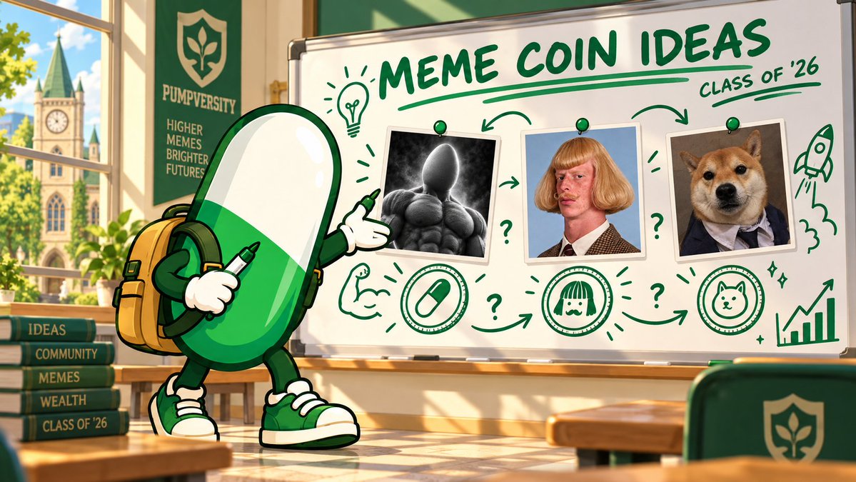 pumpversityxyz's tweet photo. Every meme coin starts as a questionable idea on a whiteboard. 🎓💊
At Pumpversity, builders share concepts before launch, find their crew, create the lore, and build in public.
Where ideas become coins.
Class of ’26 is brainstorming.
https://t.co/XjAjrXHZl5 https://t.co/fjg43u680h