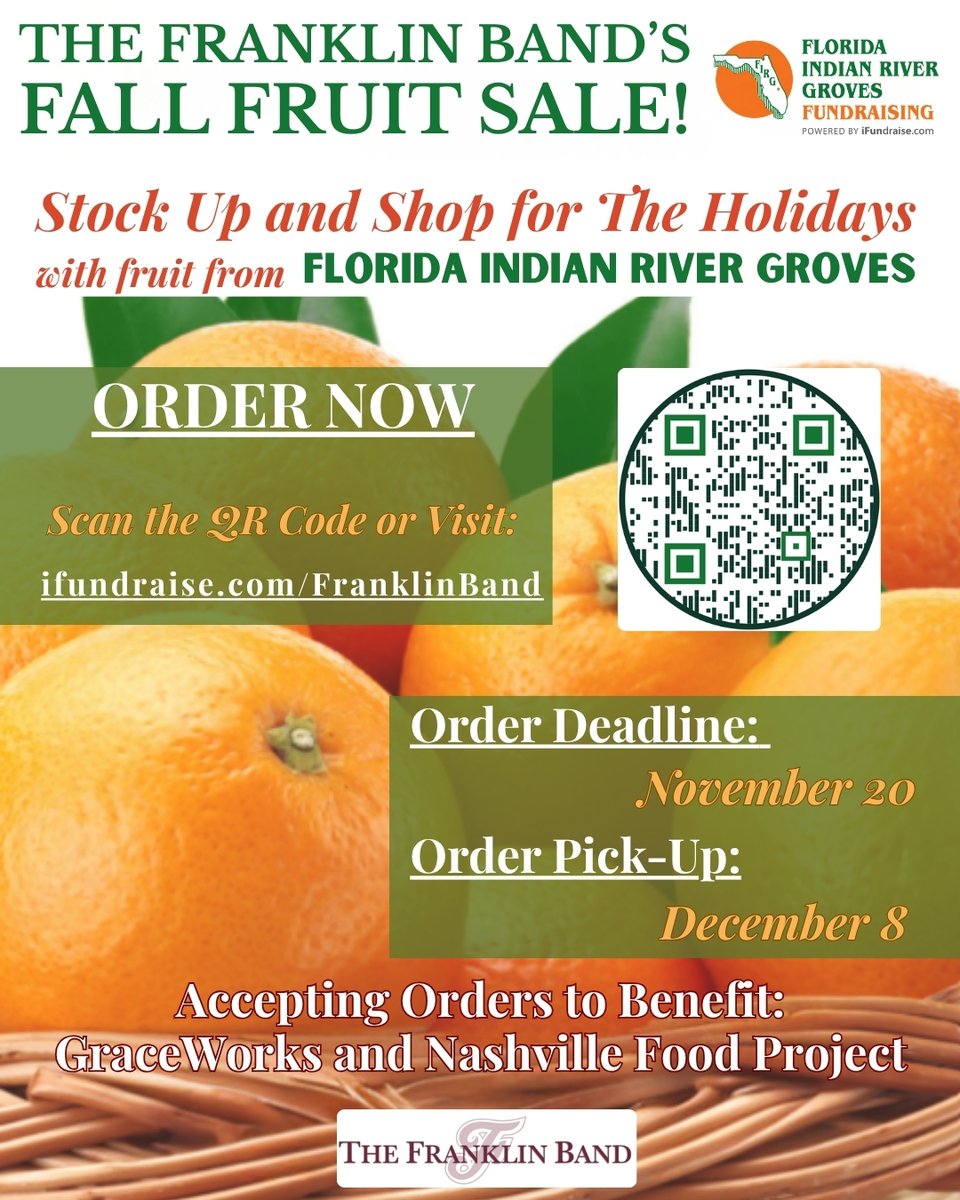 TheFranklinBand's tweet photo. October is here. Your gift list can start now. π Shop fresh fruit for teachers, neighbors, and friends while supporting The Franklin Band.
Order by Nov. 20. Local pickup Dec. 8.
https://t.co/yLpsXorcuC
#TheFranklinBand #FranklinTN #FallFruitSale #SupportMusicEducation https://t.co/p49rASKfBJ