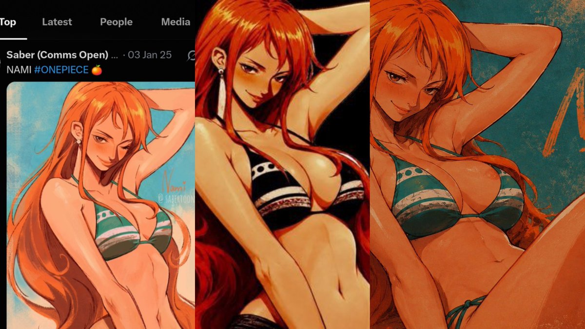 WINCHGURIN's tweet photo. // should have added this.

left: the artist

mid &amp; right: the layout that acc has.

putting someones art into an ai generator is disgusting. like at that point just use the artists work instead of doing that. https://t.co/3VNT2Qsvbf