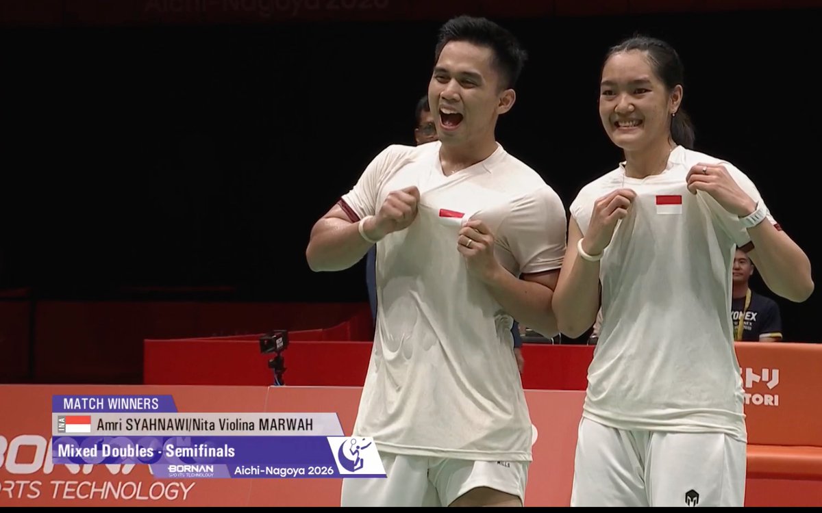 ZonaBulutangkis's tweet photo. AMRI/NITA KALAHKAN UNGGULAN 1 ASAL CHINA DENGAN STRAIGHT GAMES LANGSUNG DAN BERHAK KE FINAL #AsianGames2026!

Terakhir XD Indonesia ke Final Asiad itu Owi/Butet di Korea 2014 lalu.

GO FOR GOLD!!!! https://t.co/hq8mTyG9q4