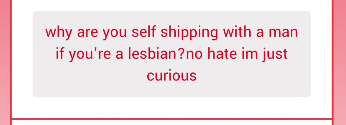 lovebugships's tweet photo. Hello! There's actually a decent amount of lesbian selfshippers who like male characters- 

Personally I'm attracted to male characters but after years of figuring out my sexuality I know I have no desire to be with a man irl! https://t.co/TpNE4f9nbD