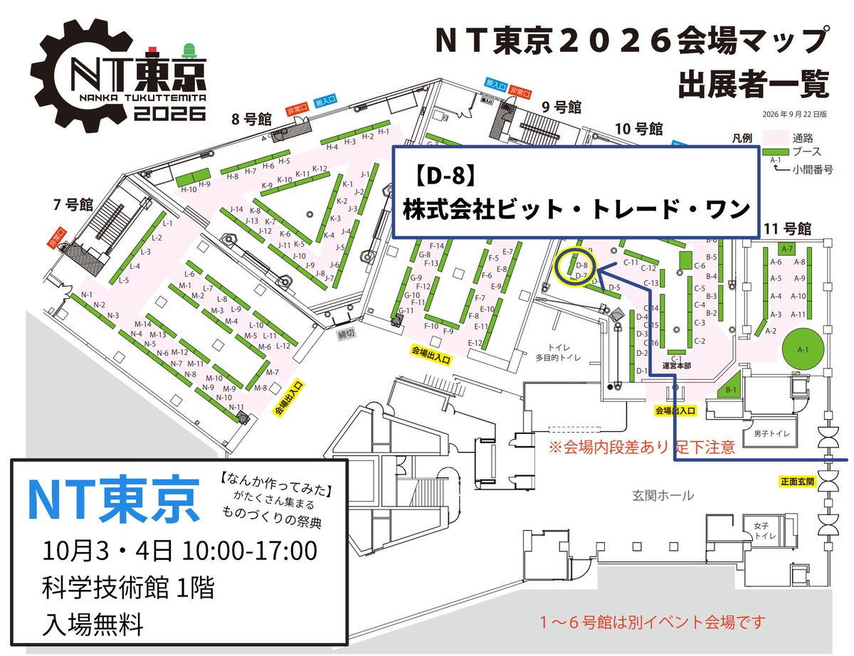 BitTradeOne's tweet photo. ビット・トレード・ワンは10月3・4日開催の #NT東京 に協賛 &amp; 出展します！
配置は「D-8」、マイ・プロダクトサービスや0/1clubでの製品や試作品の展示をします。
会場は科学技術館（武道館の近く）、入場無料です。ぜひお越しください！ https://t.co/HazLhze4fW