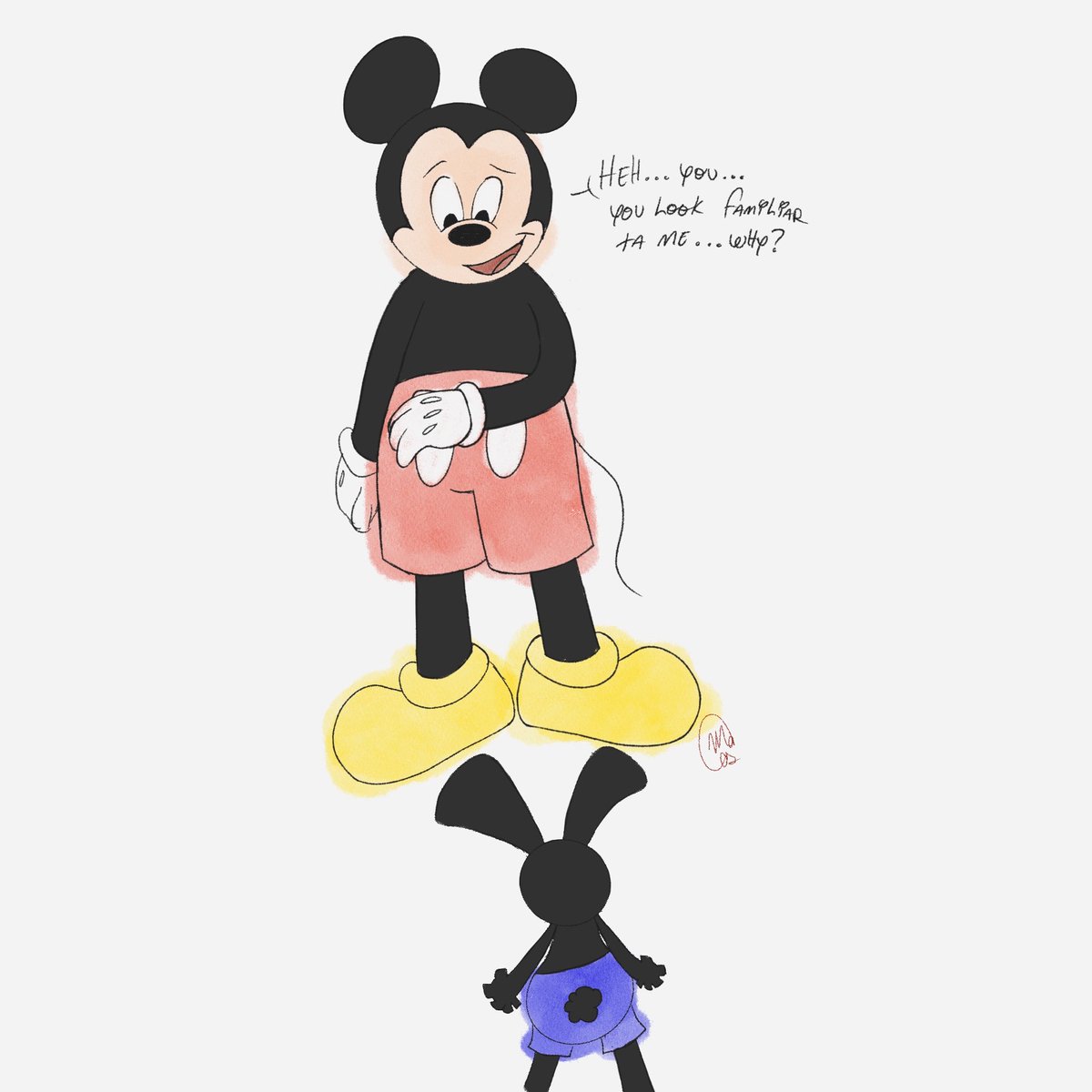m_pacas2728's tweet photo. Posting this here too. Just a little short comic (an alternate universe of Oswald’s show) of what would’ve happened if it was Mickey who found Oswald and was guiding him through the modern world.
Part 1: https://t.co/VgzefMrUjc