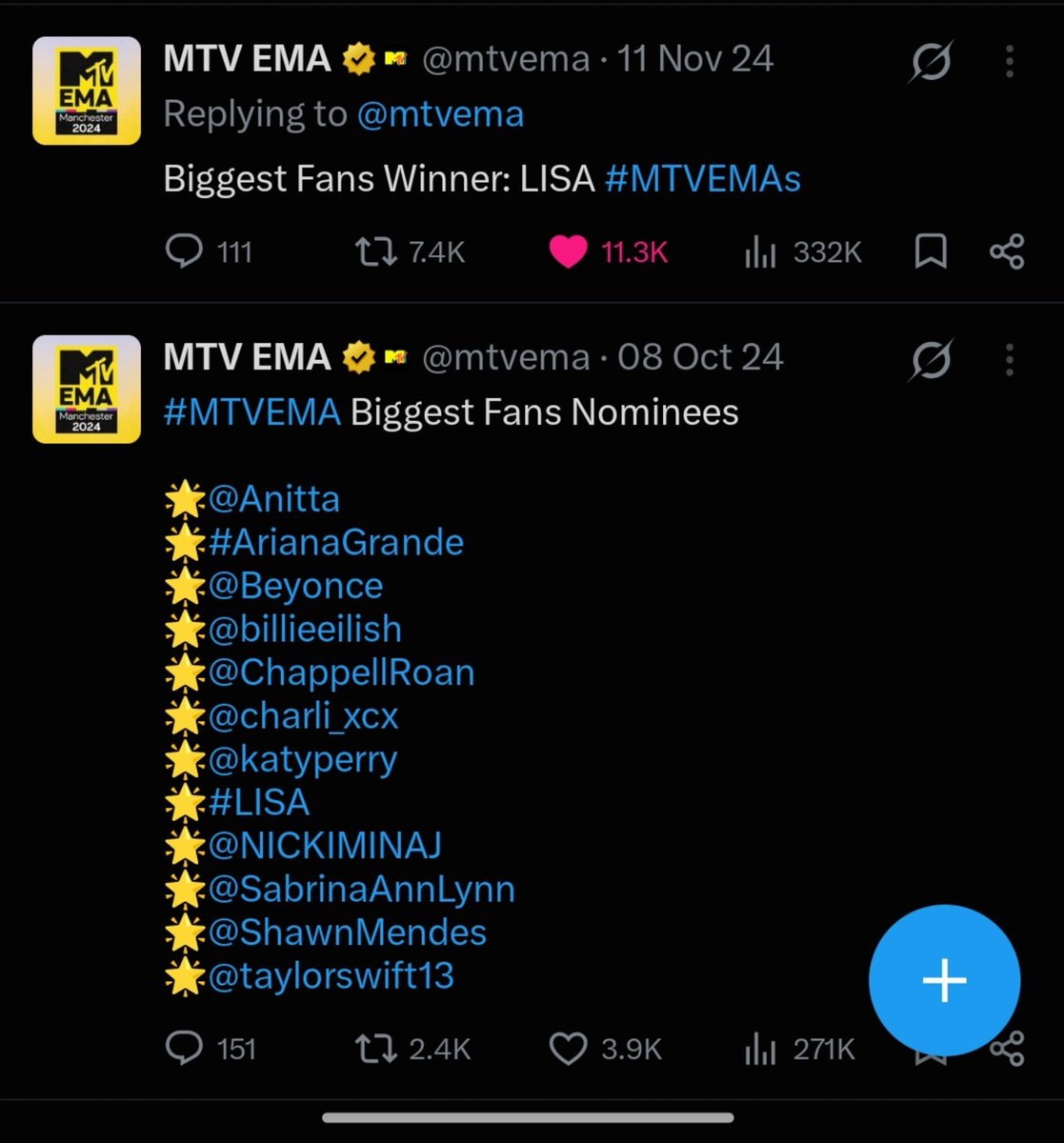 LALISA_twts's tweet photo. It wasn't even two years since Lisa won the Biggest Fans Award at MTV with almost the same nominees at this year's Best Pop VMAs yet y'all are crying because it happened AGAIN??? https://t.co/Hn4BCJJO9u