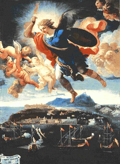 Antonio79B's tweet photo. SAN MICHELE ARCANGELO SCACCIA I SARACENI DA PROCIDA, del pittore #NicolaRusso, anno 1690, olio su tavola, Abbazia di San Michele, #Procida.
#29settembre. https://t.co/2HCQxgyOz4
