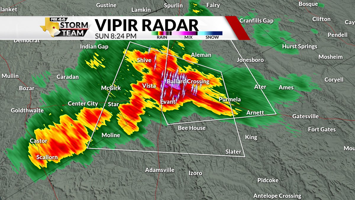 Sean_Pat_Ryan's tweet photo. A SPECIAL WEATHER STATEMENT has been issued for Coryell, Lampasas, Mills, and Hamilton Counties until 9:15 pm. The main threats are wind gusts up to 40 mph and 1/2" hail. The storm continues to move south at 10 mph. Stay weather alert!
#FOX44WX https://t.co/6KQRQhjOXM