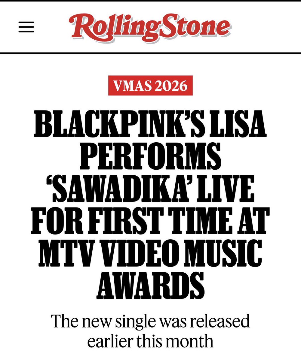 thisbbyslay's tweet photo. Rolling Stone —  #LISA PERFORMS
"SAWADIKA”LIVE FOR FIRST TIME AT MTV VIDEO MUSIC
AWARDS

The new single was released earlier this month.

LISA continues to unleash her new era. On Sunday, the singer-rapper performed her new single "Sawadika" live for the first time at the MTV Video Music Awards.

LISA  played up the boxing theme from the "Sawadika" music video for her performance. "I'm that bitch on your TV and my Ferrari indigo," she spit. "La Lalisa, la diva, sawadika there she go." The rapper ripped through intense choreography while the song blared through the Peacock Theater in Los Angeles, at one point cruising on a moving platform that she'd later climb on top of. It was part boxing match, part raging night club.

The track marks Lisa's return to her rap roots, as she spits bars with the sharp prowess she's known for.

SAWADIKA LISA ON VMAS 
#LISAisBACK_VMAs #VMAs
