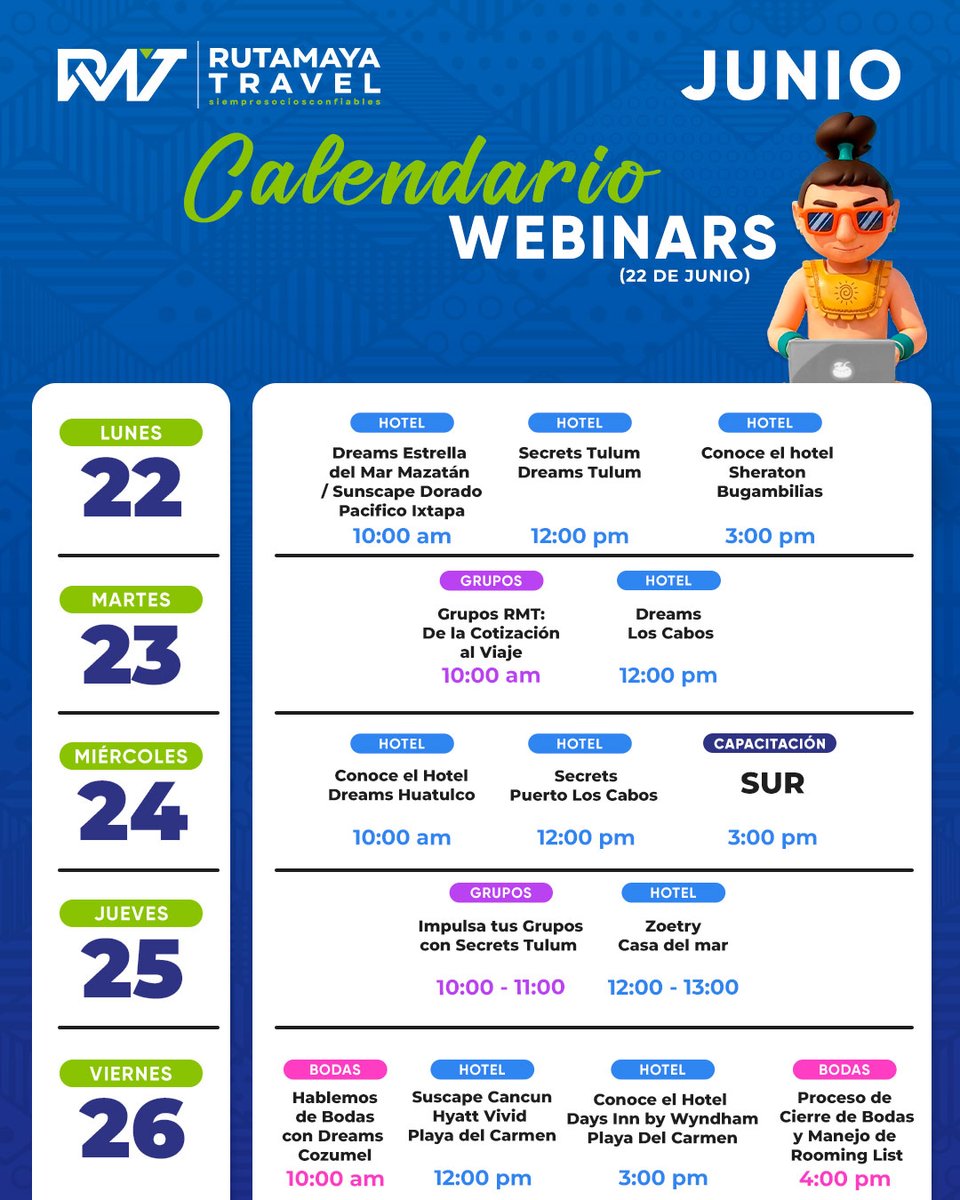 valldosantos's tweet photo. Una hora de capacitación puede convertirse en tu próxima gran venta. 🎓

Esta semana tenemos preparados webinars de hoteles, grupos, bodas y destinos para que sigas fortaleciendo tu experiencia y brindando mejores opciones a tus clientes. 📅 Del 22 https://t.co/71Z0eVZFVc