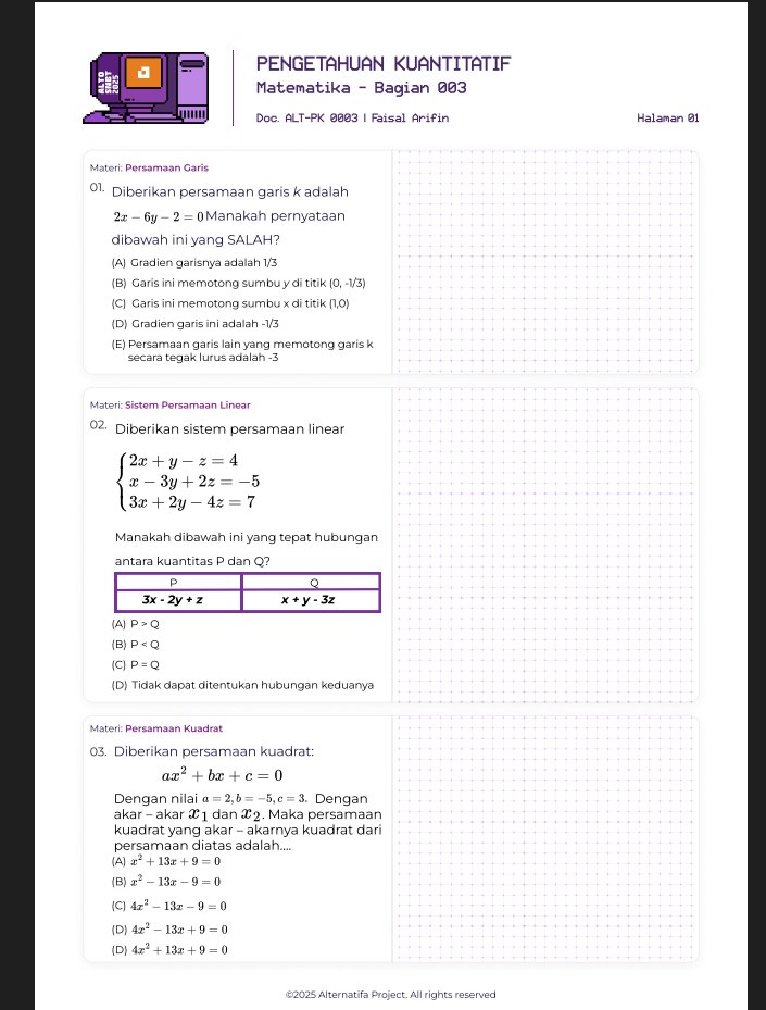 Yogslearning's tweet photo. ── .✦Latsol SNBT 053 | H-205 UTBK

📑: Pengetahuan Kuantitatif 
╰┈➤ 
PAKET 3
https://t.co/02I6UvY2C1

📑: PBM
╰┈➤ 
PAKET 5
https://t.co/2DpkXdHKo8

PAKET 6
https://t.co/9Z8w8WvUEA

PAKET 7
https://t.co/7tlZLzXwQq

⸝⸝ PEMBAHASAN:
╰┈➤https://t.co/NOYP9CTeqR https://t.co/QsBgO8pBNf