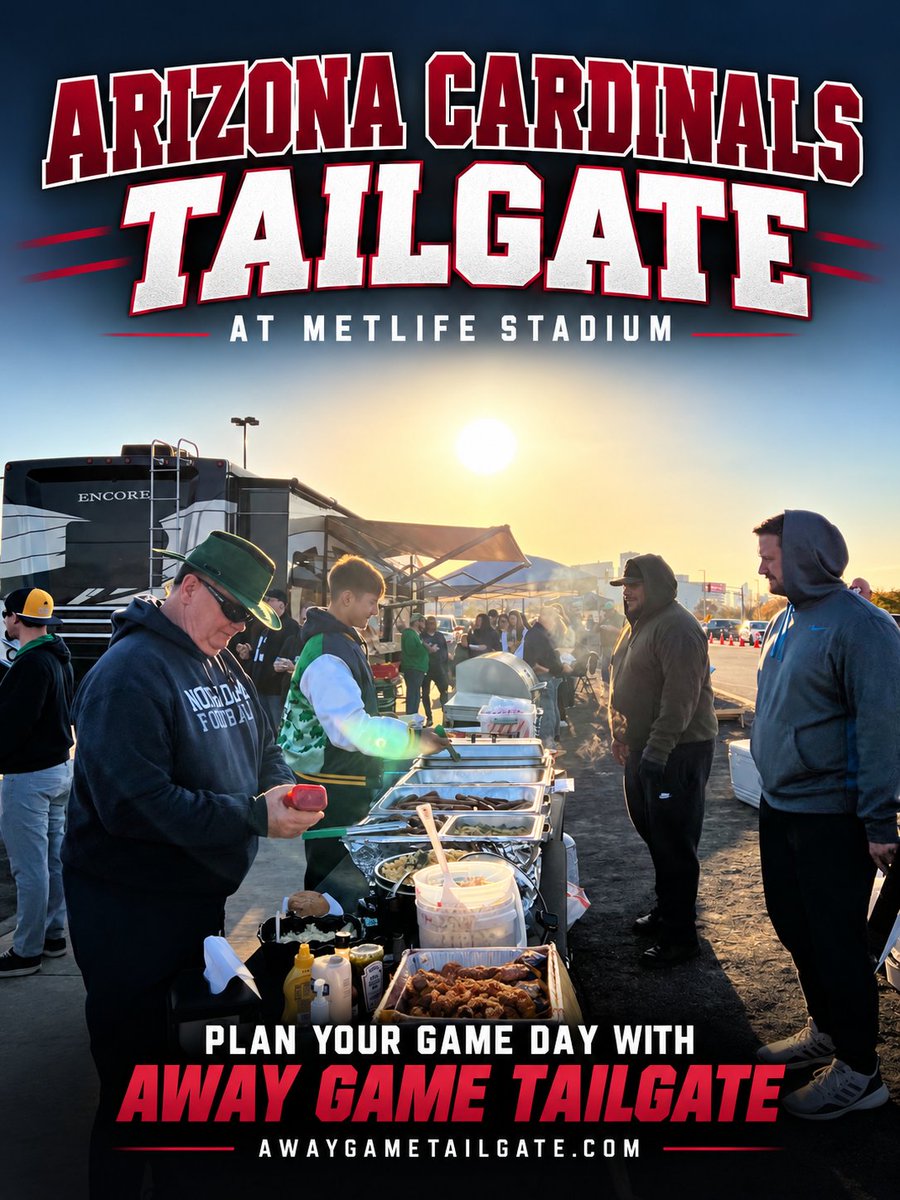 AwayTailgate's tweet photo. Hey Cardinals Fans, are you heading out the MetLife Sunday? Don't get stuck at a Giants Tailgate, pregame with YOUR FANS! Sign up with Away Game Tailgate for your Arizona Cardinals Tailgate at MetLife Stadium today. https://t.co/jqyWOn8fy6  #Cardinals https://t.co/Lnv4HkrOcw