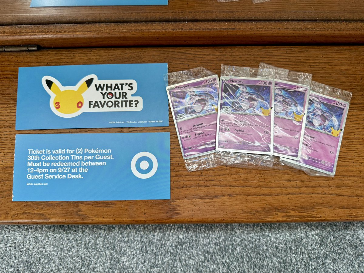 MoomooMarketTCG's tweet photo. We would like to share a couple notes on the @Pokemon x @Target #30thCelebration event today.

Sharing our experience on social media was the first time this account received any notable attention. The amount of negativity was surprising. The “scalper this, scalper that” mentality a lot of you have was not our lived experience.

My son was first in line last night, along with myself and my niece. We turned it into a fun camping-like experience with movies and snacks. A mother and her daughter were the next to show up at 3am, followed by a grandfather and grandson. Honestly, the first 20 or so people were families, and the word scalper was not mentioned once. One of the couples behind us was so nice they gave my son their coloring page and card case, an extra one. It didn’t look like anyone was positioning to resell anything.

This was an easy decision to participate, especially on a Saturday/Sunday. We had fun, and created a memory my son won’t soon forget.

It was a bummer that they didn’t sell any product at 8am, or hand out tickets so we could leave and come back, but every employee at our location was extremely nice and informative.

Maybe everyone on the internet should go touch some grass, and try something different. Hits will be shared in follow-up posts.