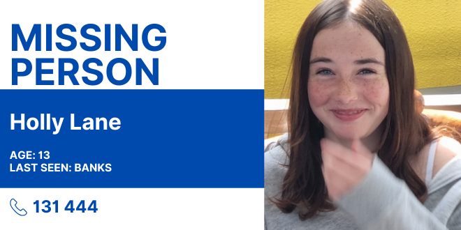 ACTPolicing's tweet photo. #MISSINGPERSON Holly Lane

Described as Caucasian in appearance, with a slim build, fair freckled complexion, brown hair, and blue eyes. Last seen wearing a grey hoodie, black tracksuit, and black Nike shoes. More: https://t.co/EddkK9UoEb https://t.co/YJtoyFOsDd