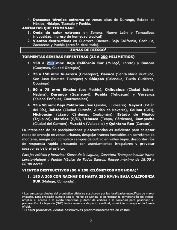 siempreinexorab's tweet photo. Boletín de Riesgo Inminente 540 para México
Nivel de Amenaza: Rojo (riesgo máximo focalizado)
Sendai Framework #EW4All - Impact Based Forecast #IBF
@proteccivilbc @GobBCS @SEPROCICAMP @pcivilchiapas @CEPC_Chih @PC_Colima @CEPCDurango @pciviledomex @PC_Guerrero (hilo) https://t.co/otPCUkA45R