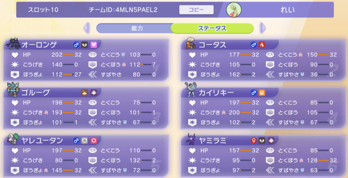 rainych525's tweet photo. 今回の主役、メガゴルーグは高火力ぶちかましが魅力的。ドレインパンチが高い耐久をより活かせる。もう1匹の主役のカイリキーは言わずもがなノーガードばくれつパンチストーンエッジが強力。ふいなアンコールも良かった。この2匹をヤレユータンのトリックルームで運用する。殿堂入り #rainych_poke https://t.co/8sjsTUQPtb