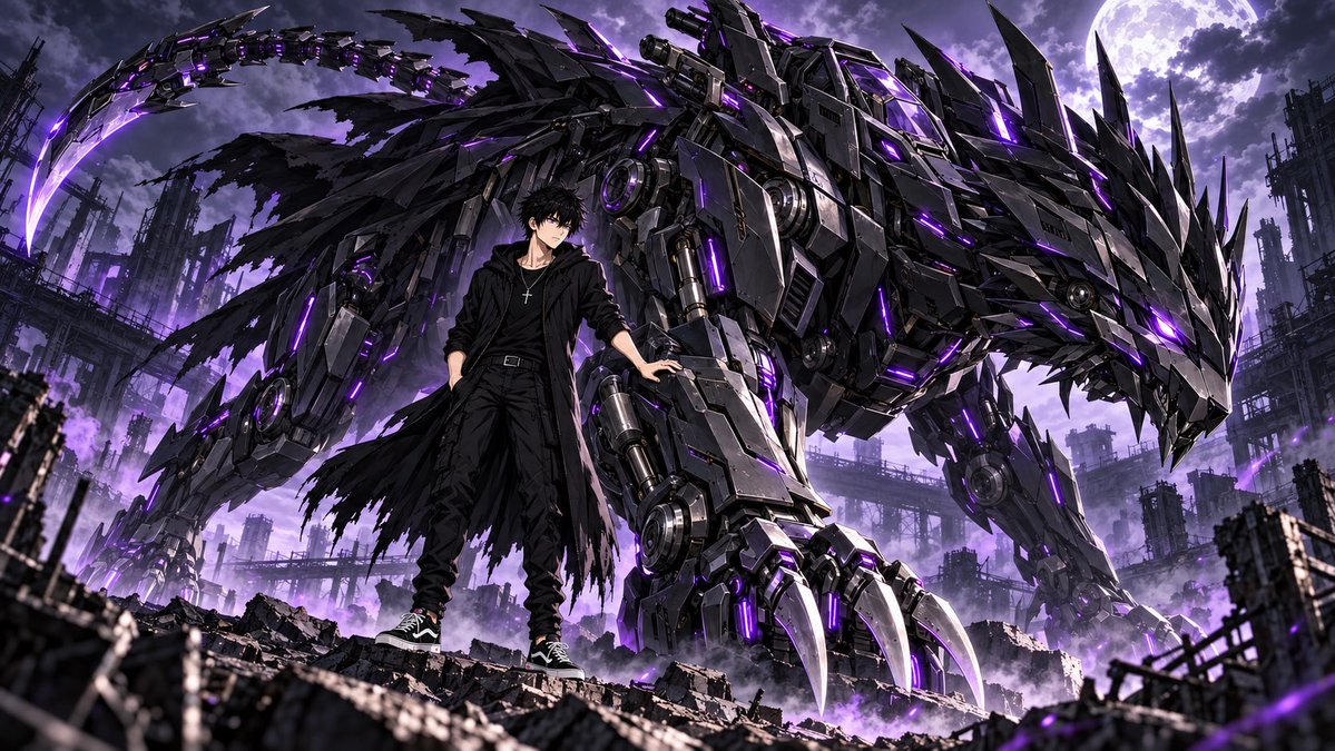iDarktheReaper's tweet photo. I been working with this one for a little bit now and I gotta say Im in love with this Zoids with their pilots prompt. I hope yall enjoy!!! Remember if you want a specific species or animal to fill it out in the prompt otherwise the results will be random however I also had a spree of Felines and Avians so it can vary and be stubborn depending on the character. I hope to see all of your results. 🖤🔥💜

https://t.co/3QflTdW32M

In order:

Kurai(Base Form)
Kurai(Hayabusa Spartan Armor Variant)
Kurai(Celestial Form)
Dark(Hellfire)