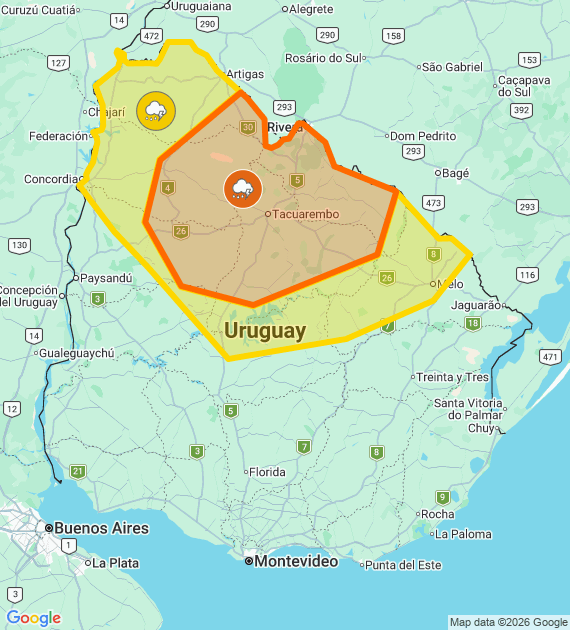 Inumet_'s tweet photo. Advertencia naranja por Tormentas fuertes y puntualmente severas
Advertencia amarilla por Tormentas puntualmente fuertes
Se actualizará a las 02:00 o ante cambios significativos

Más info: https://t.co/OSe5iumF26 https://t.co/lBCXZ6d3Ul