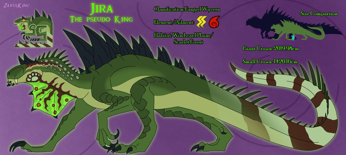 ZavulKing's tweet photo. Monster Hunter - Jira/Zilla

"After the fall of King Ghidorah, new monsters have begun walking among the Forbidden Lands. One which left researches particularly intrigued was a new species of fanged wyvern. Jira, who had a somewhat resemblance to gojira but different. https://t.co/PyIVD6ITt8