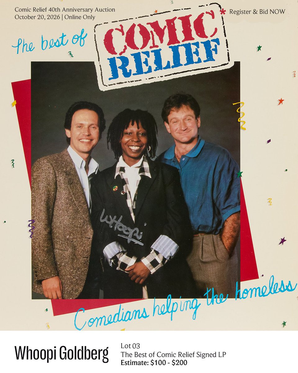 JuliensAuctions's tweet photo. Celebrate Whoopi Goldbergโs legacyโsigned Comic Relief LP and an Al Hirschfeld portraitโup for auction online Oct 20 at 10 AM PT. Proceeds support Comic Reliefโs programs for kids and families. Register & bid โ link in bio.
#JuliensAuctions #ComicRelief #WhoopiGoldberg #Comedy https://t.co/0LxNzIeuog