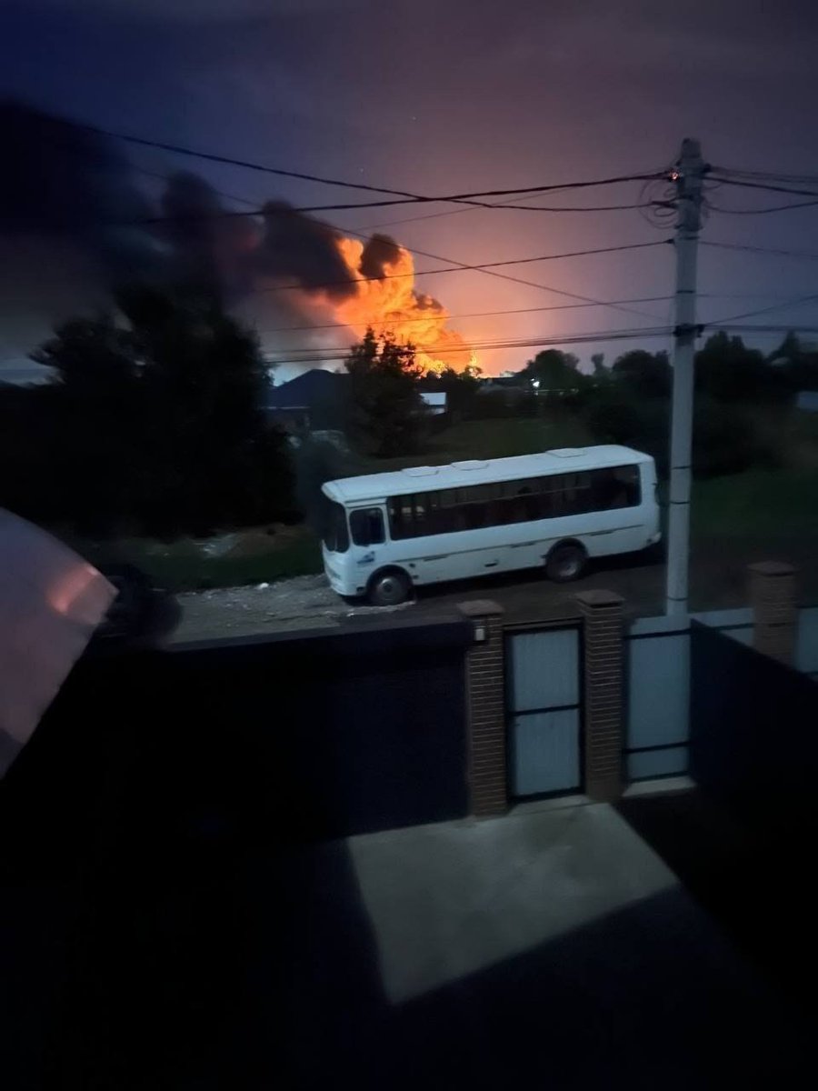 Worldsource24's tweet photo. BREAKING: Ukrainian drones hit an oil depot in Russia’s Krasnodar Krai region. https://t.co/5N398diEcE