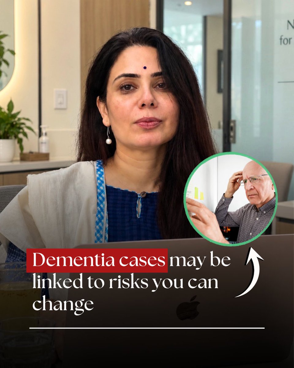 DeeptaNagpal's tweet photo. Your “comfortable” daily routine could be quietly increasing your dementia risk.

Dementia cases may be linked to risks you can change.

The More Comfortable Your Life Feels Now, The Harder the Bill Later

That line sounds like a punishment, but it has more layers than most people care to sit with.

Staying up till 2 am scrolling. Waking up whenever the body finally gives in. Reaching for that ice cream for the third night in a row. Skipping the workout because you're too tired, too busy, or just not feeling it.

And it doesn't matter. Once never matters. That's exactly the trap.

Once becomes twice. Twice becomes a pattern. A pattern, repeated long enough, becomes a threshold. And once that threshold is crossed, the body doesn't ask for permission before it sends the bill.

Dementia is something we've long assumed was pre-written into our genes. Family history matters, no doubt. But genes aren't as fixed as we imagine. They respond to the environment you keep feeding them, decade after decade.

A widely cited 2024 research report found that nearly 45% of dementia cases may be linked to factors within our control. Fourteen modifiable factors, to be specific.

Several are quietly built into that "comfortable" routine:

• Poor sleep
• Physical inactivity
• Obesity
• High blood pressure
• High LDL cholesterol
• Diabetes

Here's the part that doesn't get said enough. These aren't separate risk factors. They're metabolic dominoes.

High blood pressure and LDL cholesterol can strain the blood vessels feeding your brain. Diabetes can damage small blood vessels and affect the tissue responsible for memory.

None of this happens because of one bad night or one skipped workout. It happens because "just once" gets repeated until the body stops being able to compensate.

So what can you change, starting now?

• Fix your sleep window. Same time every night.
• Walk for 30 minutes most days.
• Cut the "just once" junk sitting in your freezer.
• Use ghee in moderation and olive oil for daily cooking (If possible).
• Add a small handful of walnuts or almonds.
• Include fatty fish like rohu or sardines a couple of times a week.
• Pair rice or roti with enough protein and fibre, every single time.

Nothing dramatic. Just repeated, daily, without skipping.

This isn't about fear. It's about recognising that the comfort of skipping, postponing and indulging "just this once" has a compounding cost.

[dementia prevention, dementia risk factors, brain health, healthy ageing, sleep, blood pressure, diabetes, cholesterol, physical activity, brain nutrition]
