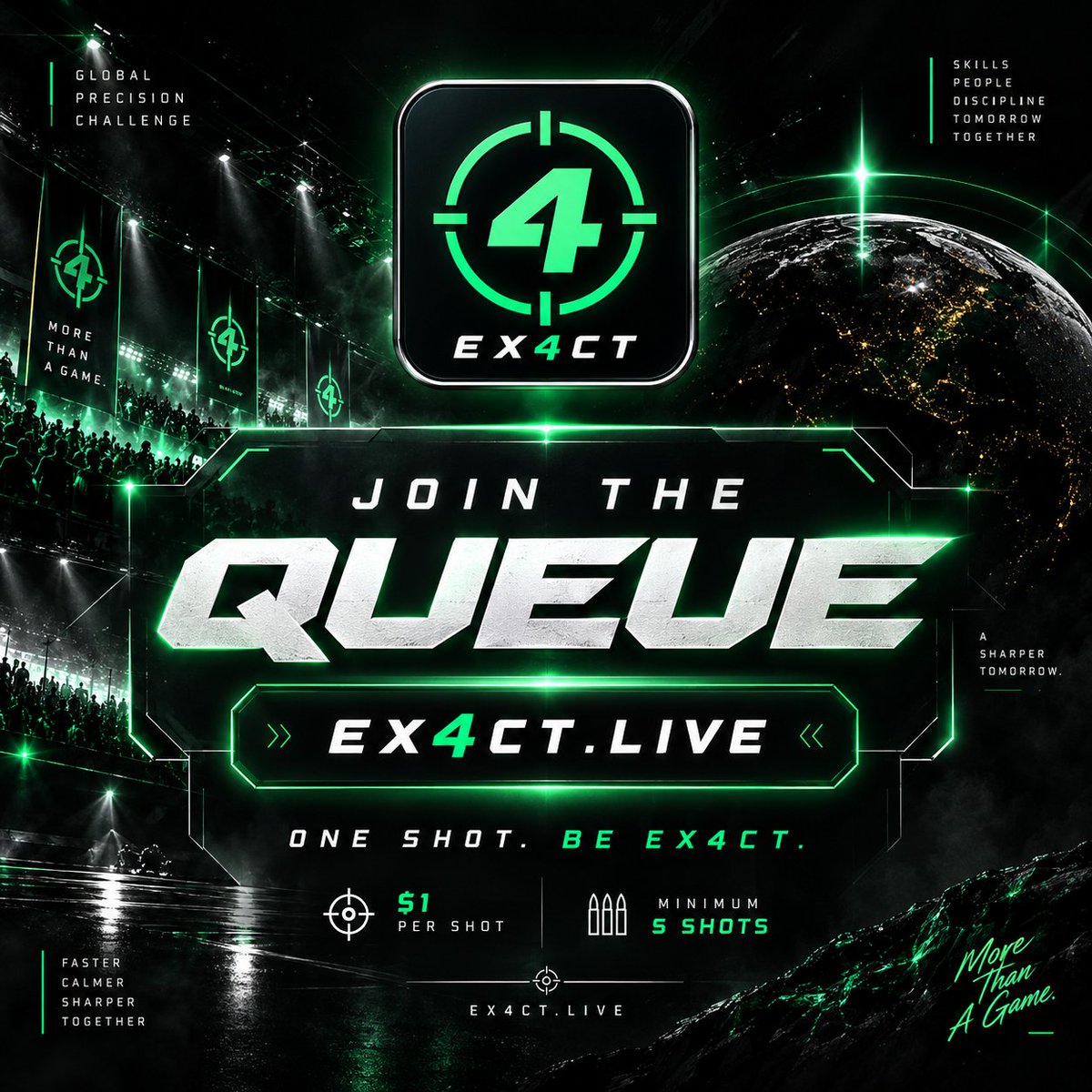 ex4ctlive's tweet photo. One global queue. One player at a time. Your turn to take the stage. ⚡

$1 = 1 attempt.
Minimum purchase: 5 credits ($5).

Watch free. Join the queue when you’re ready.

https://t.co/LCDJ2jsulx

#EX4CT #TimingChallenge https://t.co/YLJ20qozCk
