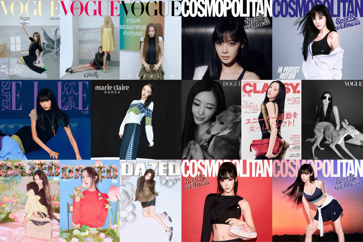 wntrult's tweet photo. aespa magazine covers and features in 2026:

KARINA: 
— Esquire Korea x Prada (February) 
— Marie Claire Korea x Chanel Beauty (Digital)
— Vogue Korea x Prada (April Feature) 
— Harper’s BAZAAR Korea x Chanel Beauty (Digital)
— W Korea x Chanel Beauty (Seoul Jazz Festival Special Edition) 
— Vogue Korea x Chanel Beauty (Digital) 
— Elle Korea x Prada (September) 

GISELLE: 
— Vogue Korea x LOEWE (Digital) 
— Dazed Korea x LOEWE (E-Edition)
— Super ELLE China x LOEWE (July) 
— Marie Claire Korea x LOEWE (September Feature) 
— CLASSY. Japan x LOEWE (October) 
— Vogue Korea & Cooper x Courrèges, Mark Gong, Messika, Rick Owens (Dogue Digital) 
— Cosmopolitan Korea x ASICS (Sports & Wellness Special Edition) 

WINTER: 
— Esquire Korea x Polo Ralph Lauren (April) 
— W Korea x Bottega Veneta, Alaïa, Yves Saint Laurent, Balenciaga, Mugler, and Acne Studios (July Feature) 
— Elle Korea x New Balance (D-Edition) 
— Cosmopolitan Korea x Polo Ralph Lauren (October) 

NINGNING: 
— Dazed Korea x Gucci (March) 
— GQ Korea x Gucci (May)
— Marie Claire China x Gucci & Bvlgari (May)
— W Korea Beauty x BYREDO (Digital)
— Harper’s BAZAAR China x Gucci & Bvlgari (October) 🆕