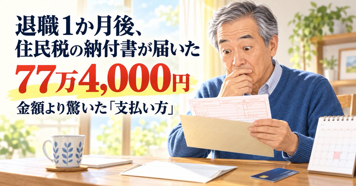 SarateiCom's tweet photo. 退職1か月後、ついに届いた住民税の納付書。
残り10か月分で、77万4,000円。
覚悟していた金額より、私が驚いたのは「支払い方」でした。
https://t.co/UHk9RxihCw
#定年退職 #住民税 https://t.co/HaoL30FWxU